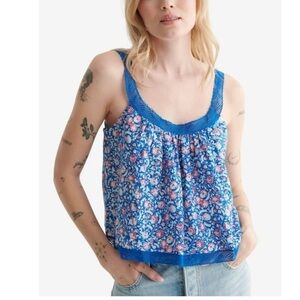 NWT. Boho Lucky Brand Lace Trim Floral Swing Bodice Cropped Camisole. Large.